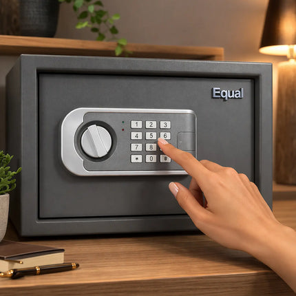 Man unlocking Equal SecureLite Pro Grey Digital Safe Locker with PIN code