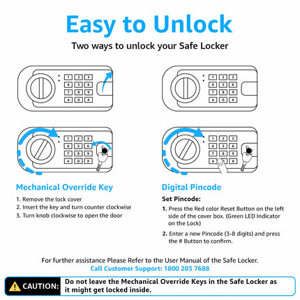Equal SecureLite Pro Digital Safe Locker unlock methods – digital PIN and override key